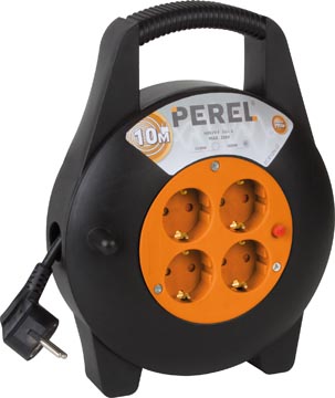 Kabelhaspel 3g1.5 met 4 stopcontacten 10 m geel/zwart perel