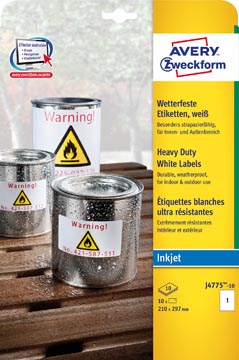 D.10 vel ultra resistent etiquettes 210 x 297 mm 1 etiket/vel avery