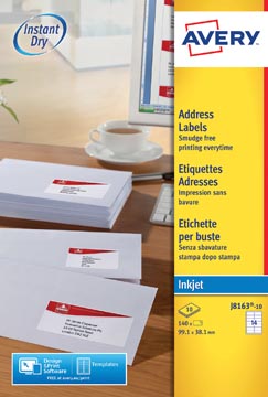 Avery J8163-10 étiquettes adresse ft 99,1 x 38,1 mm, 140 étiquettes blanc