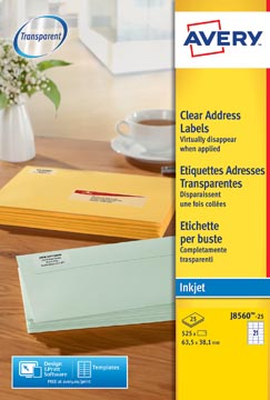 D.25 vel 63.5 x 38.1 mm 21 adresetiket/vel transparant avery