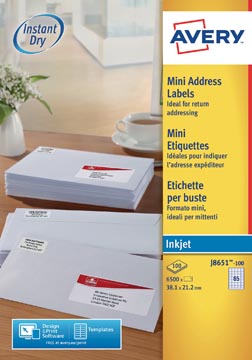 P.100 vel inkjetetiketten quickdry 38,1 x 21,2 mm 65 etiket/vel avery