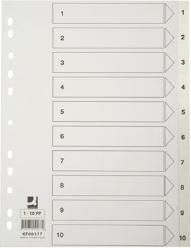 Q-CONNECT intercalaires, A4, PP, 11 trous, avec page de garde, jeu de 1-10, blanc