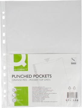 P.10 pochettes perforées 50 microns pp a4 8 trous grainé transparent q-connect