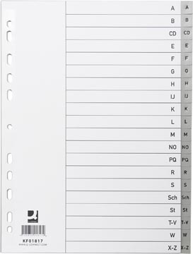 Pp onglet alphabétique avec index 20 onglets gris a4 q-connect