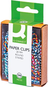 Q-CONNECT papierklemmen, 28 mm, doos van 100 stuks, gestreept in wit en geassorteerde kleuren