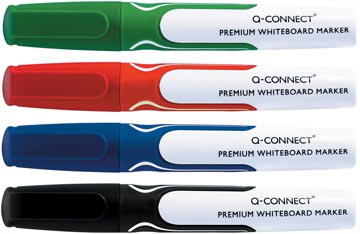 Pak 4 whiteboardmarkers ronde punt blauw/rood/groen/zwart q-connect