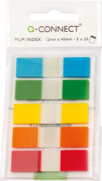 Q-CONNECT index mini, ft 12,5 x 45 mm, 5 x 20 onglets, couleurs assorties