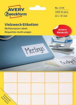 Avery Zweckform 3318 étiquettes mini, ft 22 x 18 mm, 1.200 étiquettes, blanc