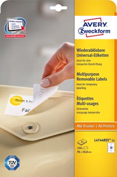 P.25 vel etiket afneembaar 96 x 50.8 mm 10 etiket/vel wit avery