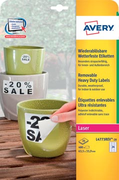 Afneembare weerbestendige etiketten 63,5x33,9mm 480 etik