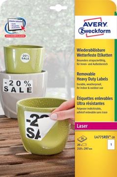P.20 afneembare weerbestendige etiketten 210 x 297 mm avery