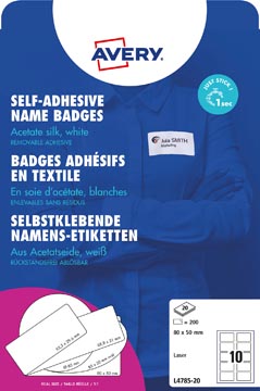 P.20 vel zelfklevende etiket naambadge 200 stuks 50 x 80 mm wit avery