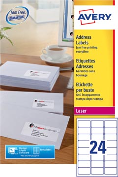D.250 vel laseretiket 63,5 x 33,9 mm 24 etiketten/vel wit avery