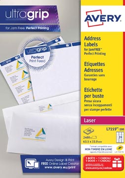 D.100 vel laseretiket 63,5 x 33,9 mm 24 etiketten/vel avery