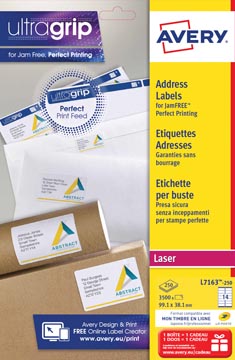 D.250 vel adresetiketten 99,1 x 38,1 mm 14 etiketten/vel wit avery