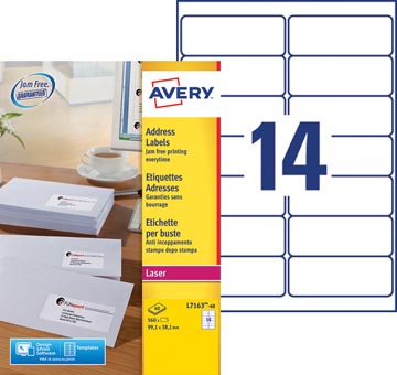 D.40 vel etiketten 99,1 x 38,1 mm 14 etikettenvel avery