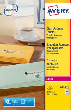 D.25 vel 38.1 x 21.2 mm 65 adresetiket/vel transparant avery