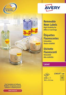 B.100fls etiq. 38.1 x 21.2mm 65 etiq./fls fluo jaune