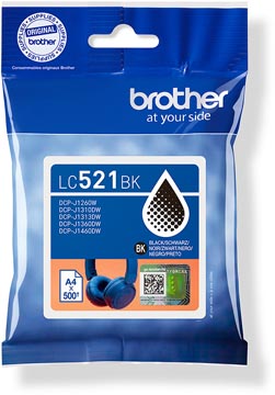 Brother cartouche d"encre, 500 pages, OEM LC-521BK, noir