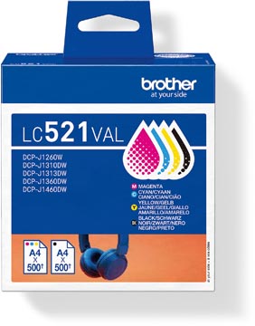 Brother cartouche d"encre, 500 pages, OEM LC-521VAL, 4 couleurs