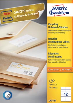 B.100 feuille etiquettes universelles recyclees 105 x 48 mm 12 et/feuille avery
