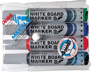 Etui 4 whiteboardmarkers maxiflo blauw/groen/rood/zwart pentel