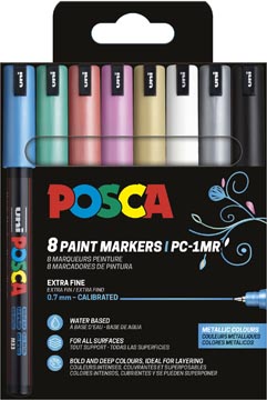 Uni POSCA paintmarker PC-1MR, 0,7 mm, etui van 8 stuks in geassorteerde metallic kleuren