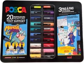 D.20 paintmarkers metalen doos ontwerp manga assorti  posca
