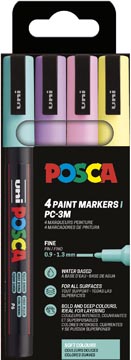 Uni POSCA paintmarker PC-3M, 1,5 mm, etui van 4 stuks in geassorteerde zachte kleuren