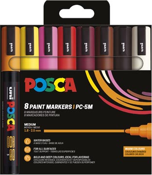 Set 8 paintmarker pc-5m geassorteerde warme kleuren uni-posca