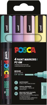 Uni POSCA paintmarker PC-5M, 1,8 - 2,5 mm, etui van 4 stuks in zachte kleuren