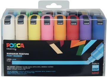 Uni POSCA paintmarker PC-8K, 8 mm, etui met 16 stuks in geassorteerde kleuren
