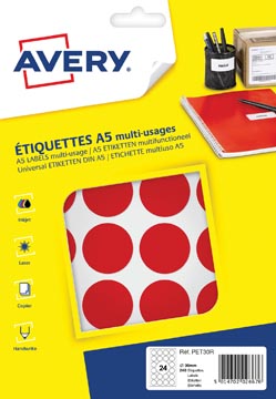 Blister 240 etiketten diam. 30 mm rood avery