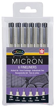 Set 6 fineliners pigma micron zwartsakura