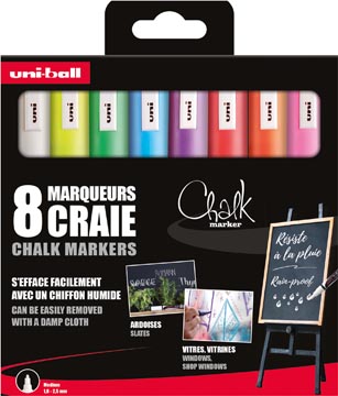 Uni-ball marqueur à la craie, pointe ronde 1,8 - 2,5 mm, étui de 8 pièces, assorti