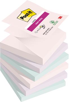 Post-it Super Sticky z-notes Soulful, 90 feuilles, ft 76 x 76 mm, couleurs assorties, paquet de 6 blocs
