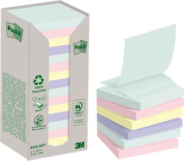 P.16 post-it z-notes recycled r330-1rpt 76 x 76 mm assorti couleurs pastel