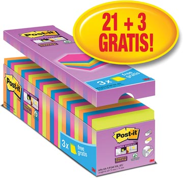 P.21 + 3 gratis post-it notes super sticky 76 x 76 mm neon assorti