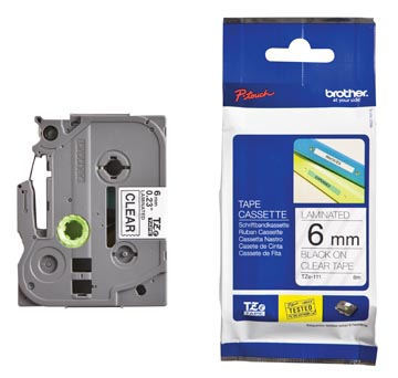 Tape brother tze 6 mm noir sur transparant