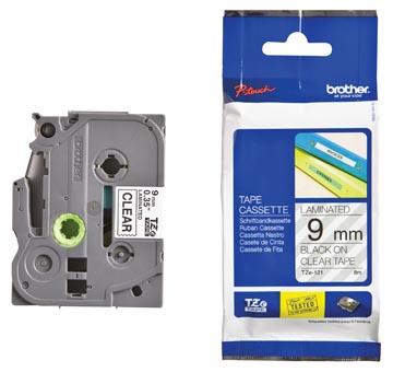 Tape brother tze 9mm transparant sur noir