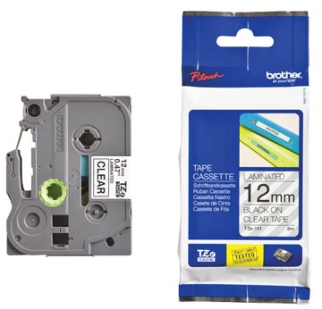 Tape brother tze 12mm noir/transp