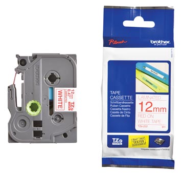 Tape brother tze 12mm rouge sur blanc
