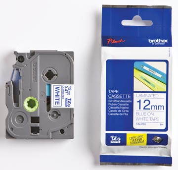 Tape brother tze 12mm bleu sur blanc