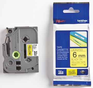 Tape brother tze 6mm noir / jaune