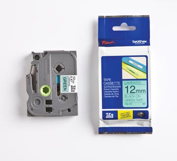 Tape brother tze 12mm noir sur vert