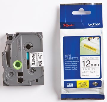 Brother tze strong tape p-touch 12mm zwart op wit
