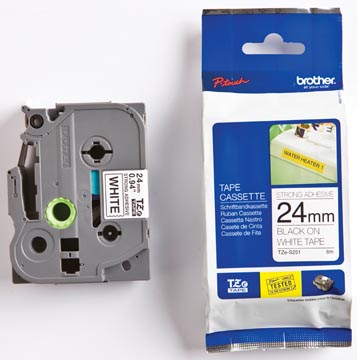 Brother tze tape p-touch 24mm zwart op wit extra klevend