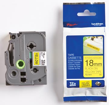 Brother tze tape p-touch extra klevend 18mm zwart op geel