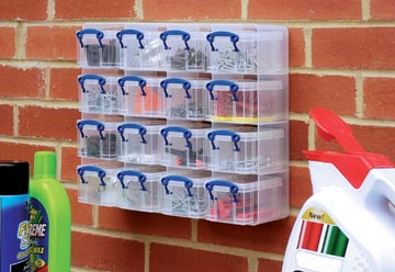 Muurkubus met 16 opbergdozen van 0,3l 375 x 310 x 125 mm transparant really useful box