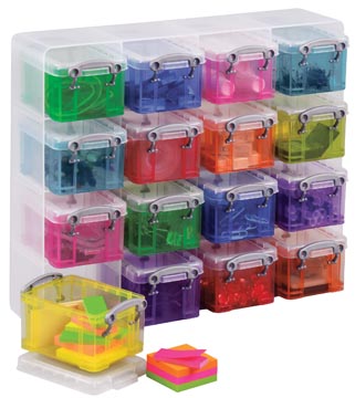 Muurkubus met 16 opbergdozen van 0,14l 280 x 65 x 224 mm transparant assorti really useful box